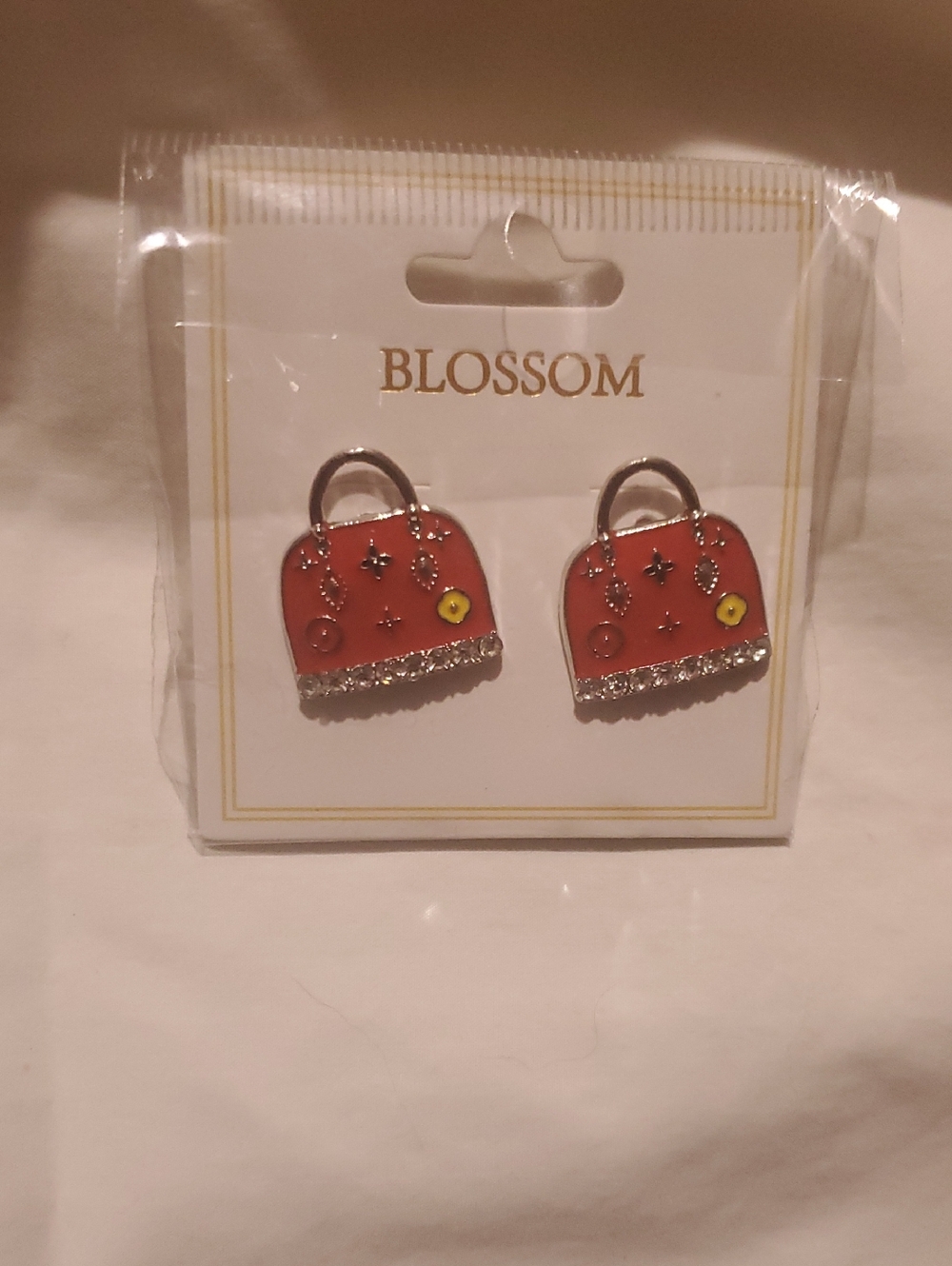 Blossom Red Handbag Stud Earrings with Accents